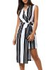 Elegant Wrap V Neck Stripe Asymmetric Slimming Dress