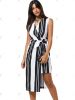 Elegant Wrap V Neck Stripe Asymmetric Slimming Dress