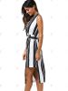 Elegant Wrap V Neck Stripe Asymmetric Slimming Dress