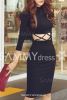 Novelty Long Sleeve Stand-Up Collar Hollow Out Criss-Cross Sheathy Dress