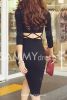 Novelty Long Sleeve Stand-Up Collar Hollow Out Criss-Cross Sheathy Dress