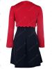 Graceful Scoop Collar Long Sleeve Solid Color Blazer + Faux Belt Embellished Dress Twinset