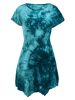 Tie-Dyed Short Sleeve Round Neck Asymmetric Dress