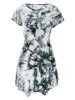 Tie-Dyed Short Sleeve Round Neck Asymmetric Dress