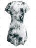 Tie-Dyed Short Sleeve Round Neck Asymmetric Dress