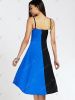 Trendy Spaghetti Strap Color Block High Low Dress