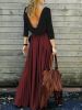 Alluring Long Sleeve Open Back Draped Maxi Dress