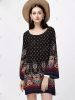 Ethnic Style Bell Sleeve Ornate Print Dress