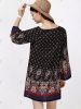 Ethnic Style Bell Sleeve Ornate Print Dress