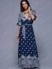 Bohemian Style Plunging Neck High Slit Tie Belt Dress