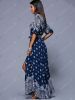 Bohemian Style Plunging Neck High Slit Tie Belt Dress