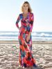 Chic Plunging Neck 3/4 Sleeve Geometric Pattern Maxi Dress
