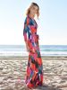 Chic Plunging Neck 3/4 Sleeve Geometric Pattern Maxi Dress