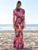 Chic Plunging Neck 3/4 Sleeve Geometric Pattern Maxi Dress
