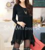 Solid Color Long Sleeve Scoop Neck Irregular Hem Chiffon Splicing Dress