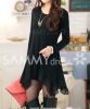 Solid Color Long Sleeve Scoop Neck Irregular Hem Chiffon Splicing Dress