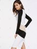 Elegant Long Sleeve Round Neck Color Block OL Dress