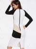 Elegant Long Sleeve Round Neck Color Block OL Dress