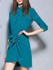 Elegant Shirt Collar Front Bowknot Tie Asymmetric Dress