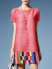 Elegant Short Sleeve Round Collar Loose-Fitting Colorful Stripe Dress