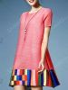 Elegant Short Sleeve Round Collar Loose-Fitting Colorful Stripe Dress