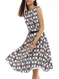 Elegant Geometric Pattern Women's Fit and Flare Dress