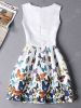 Stylish Sleeveless Round Neck Butterfly Print Mini