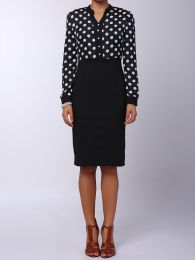 Formal Women's V-Neck Polka Dot Splicing High-Waisted Long Sleeve Dress