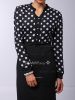 Formal Women's V-Neck Polka Dot Splicing High-Waisted Long Sleeve Dress