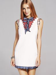 Fashion Stand Neck Sequins Bowknot Embroidery Dress